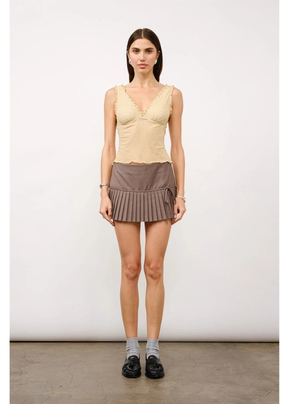 Polka Dot Top + Headscarf - Honey Beige (part of set)