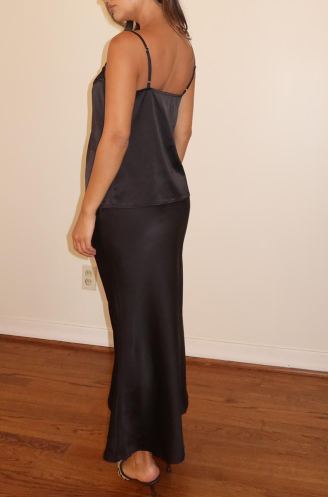 Black Satin Lace Cami and Midi Skirt Set ( Sold as a Set )