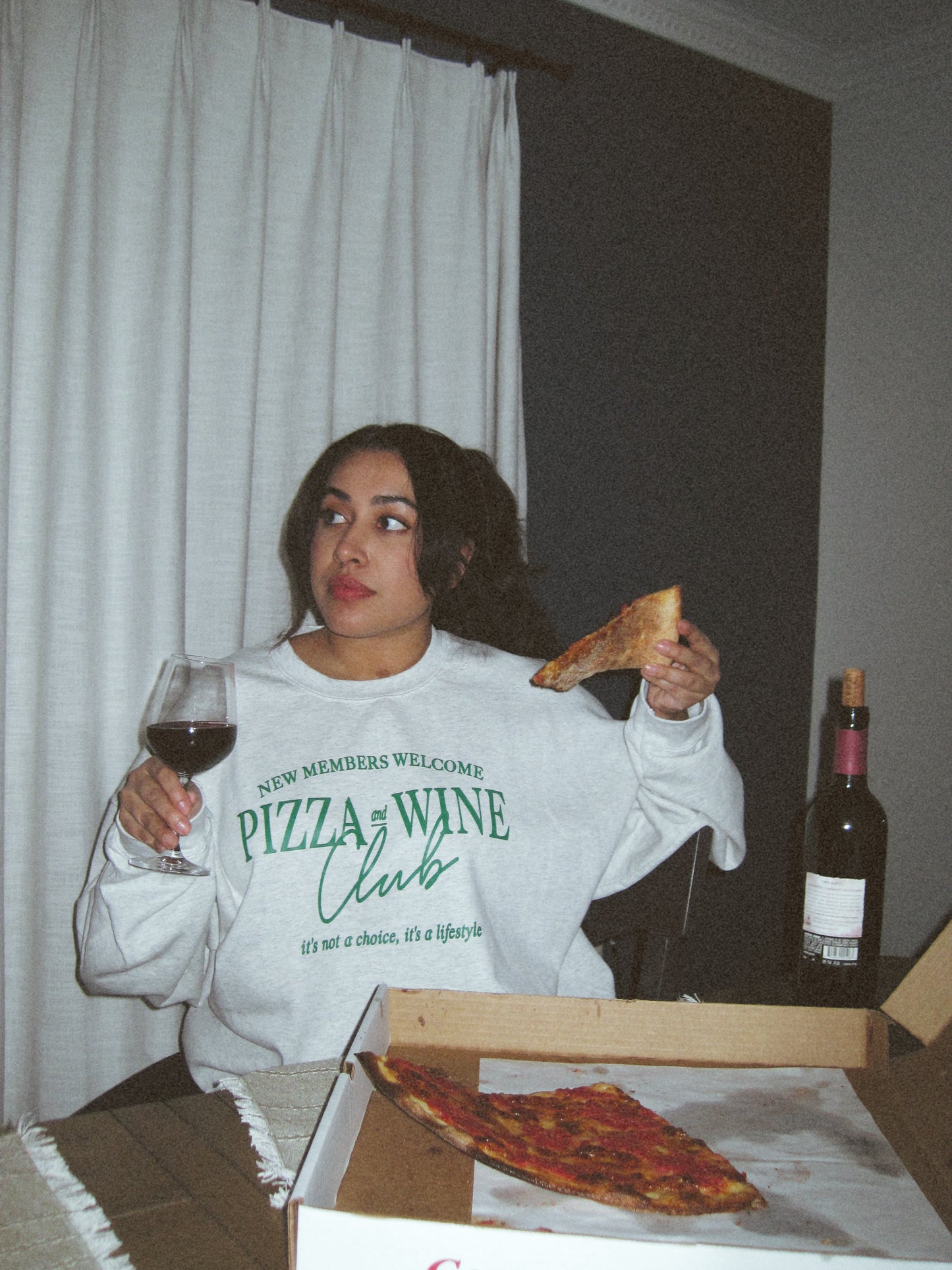 Pizza & Wine Club 90s Oversized Grey Sweatshirt