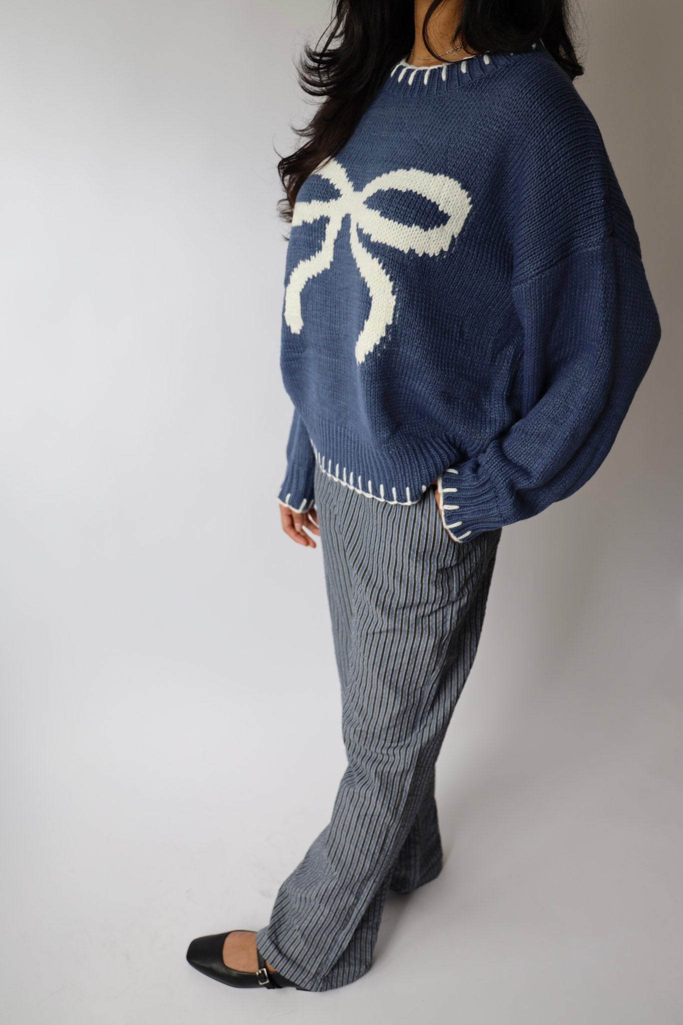 Ribbon Sweater with Stitched Hem