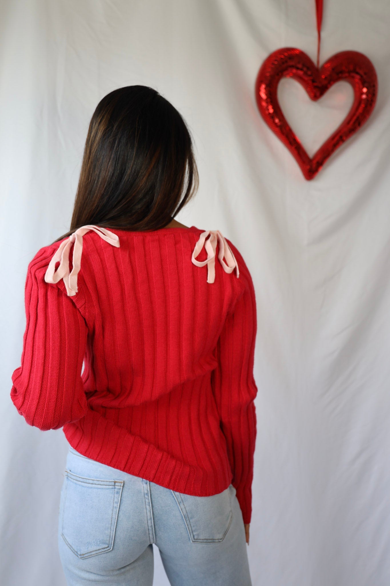 Red Cardigan with Pink Bows
