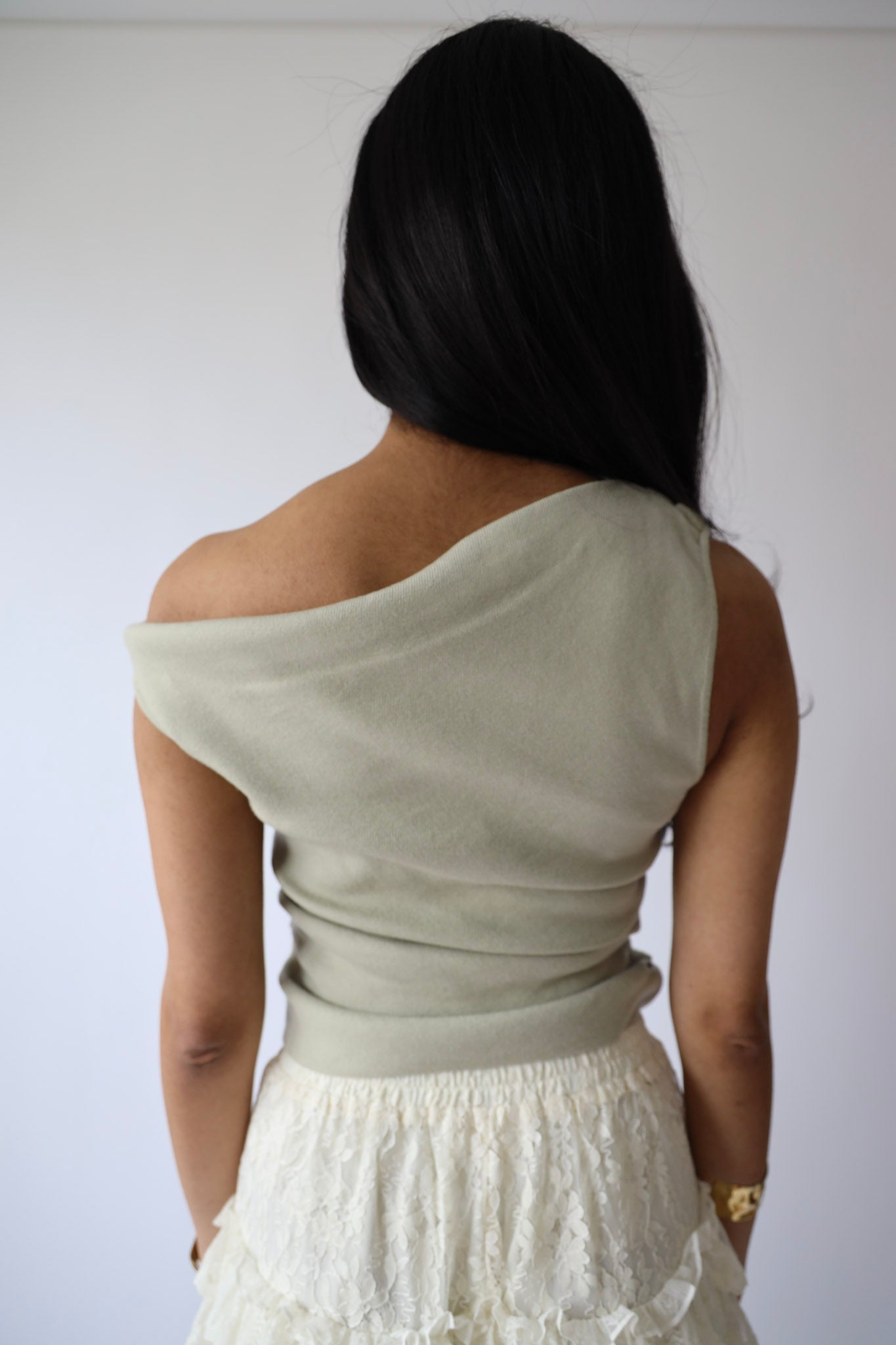 Sage Asymmetrical Neck Sweater Top
