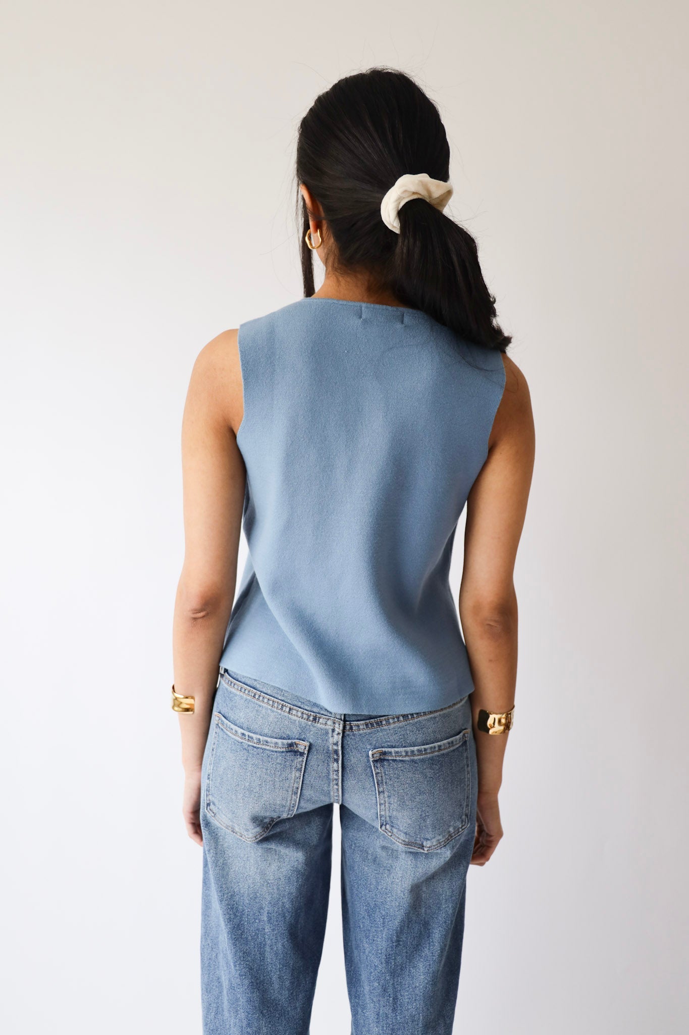 Metal Button Detail Cropped Sleeveless Sweater Vest