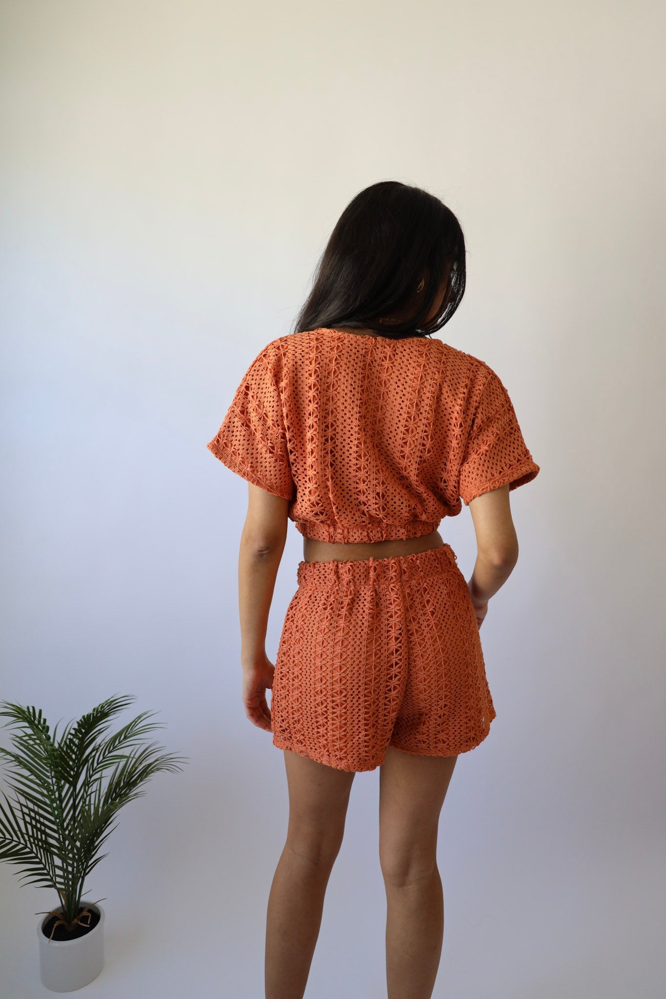 Orange Cropped Crochet Top