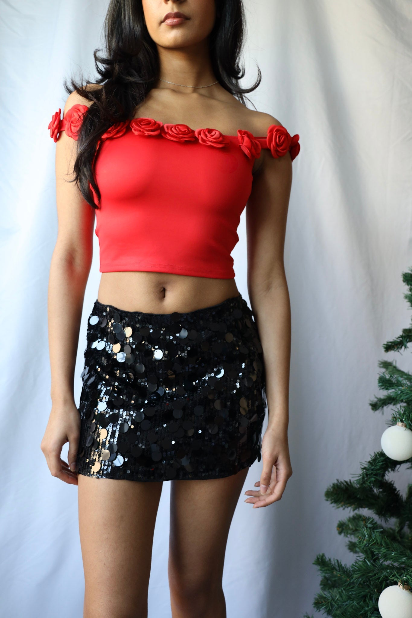 Rosette Off the Shoulder Crop Top