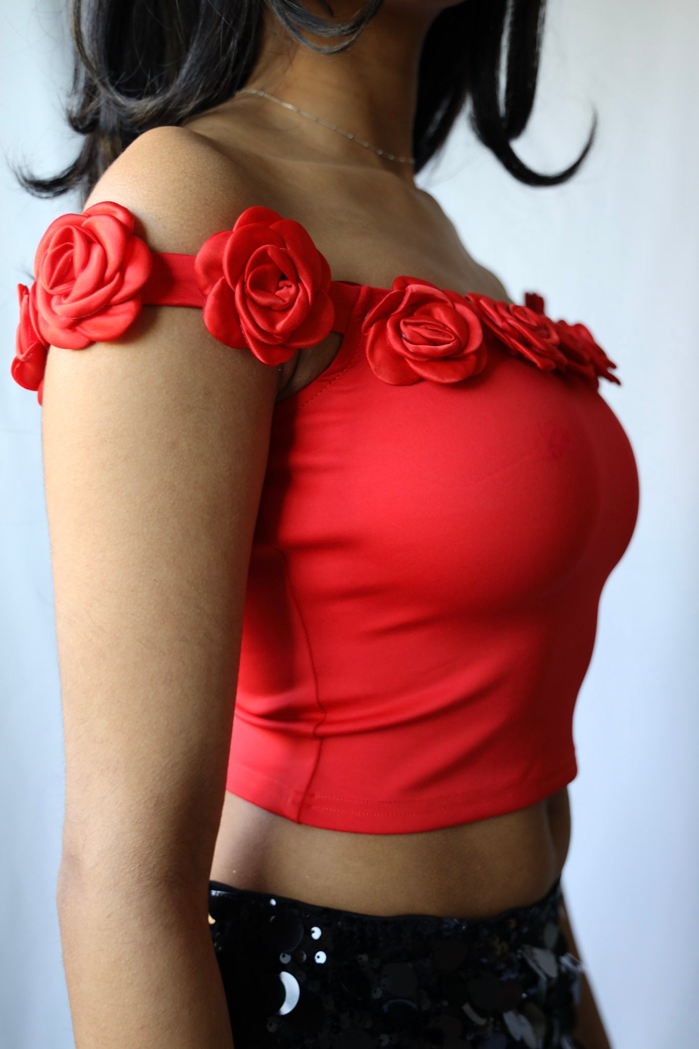 Rosette Off the Shoulder Crop Top