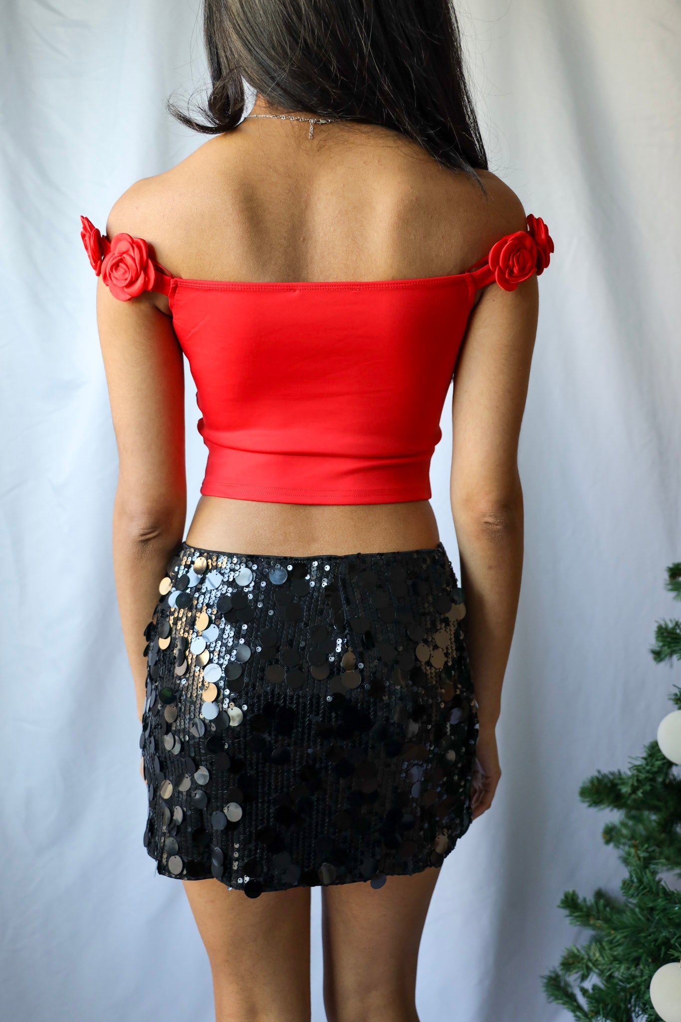 Rosette Off the Shoulder Crop Top
