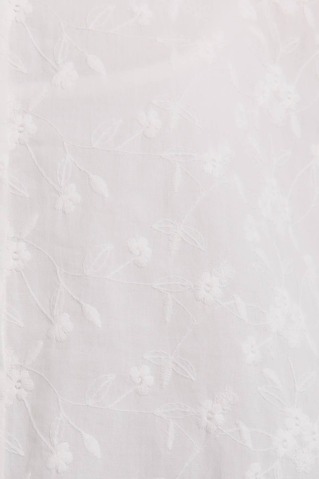 White Floral Embroidered Puff Sleeve Button Down