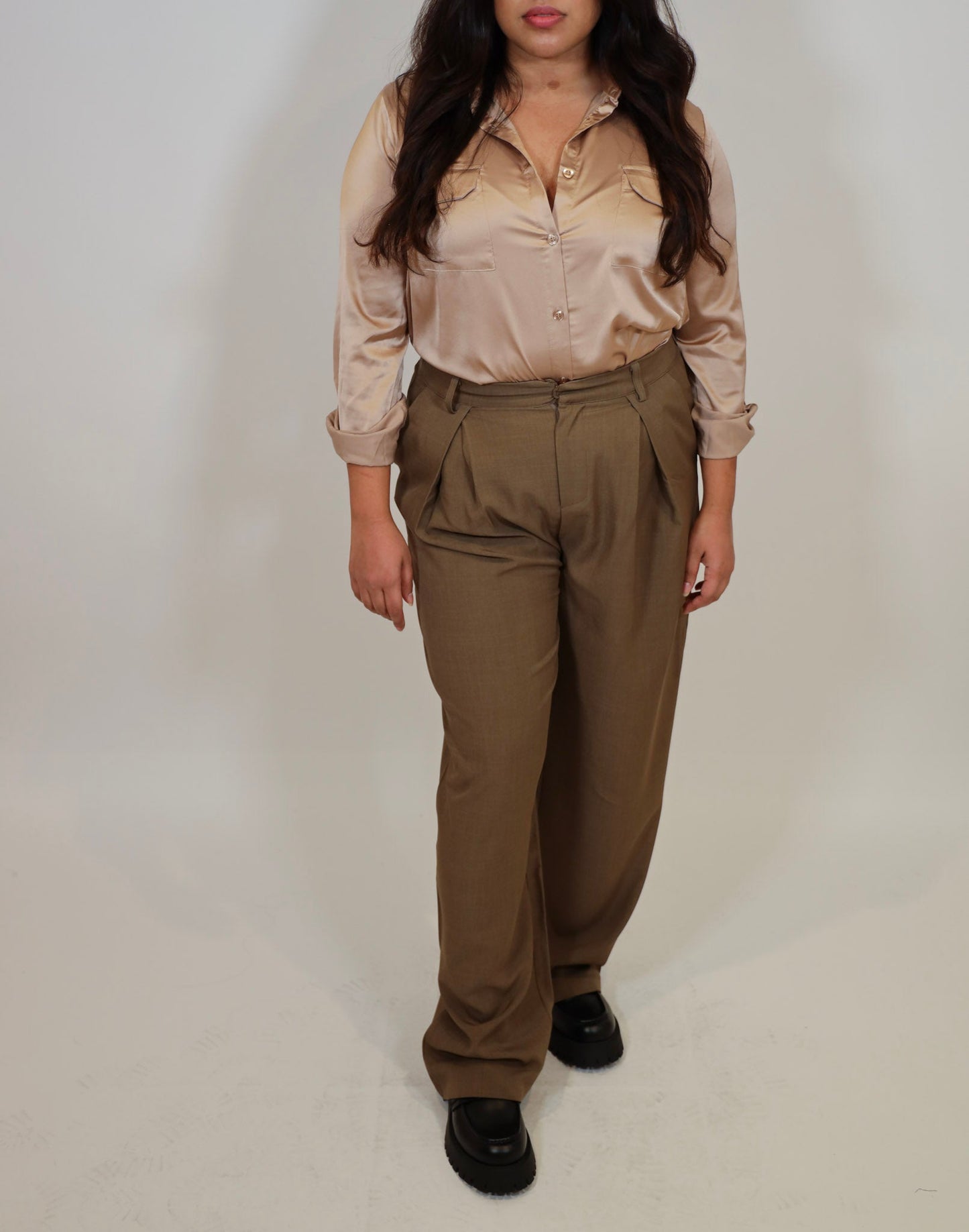 Satin Roll Up Tab Sleeve Woven Top