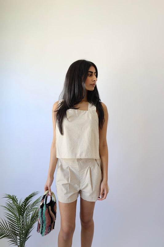 Cream Crossed Back Linen Top