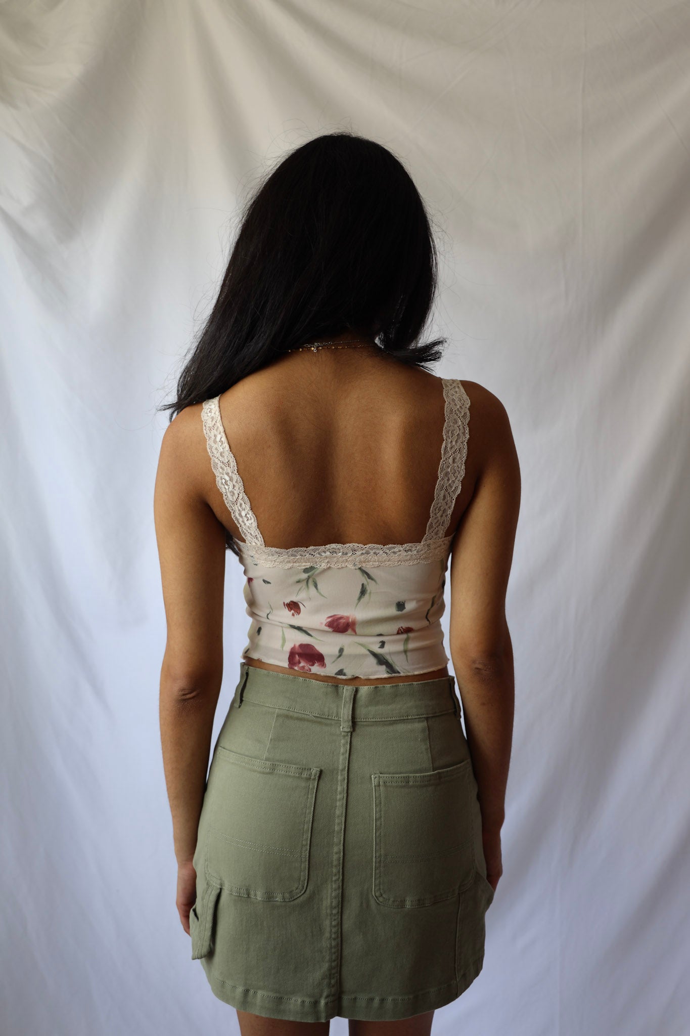 Moody Floral Mesh Lace Shoulder Cami Top