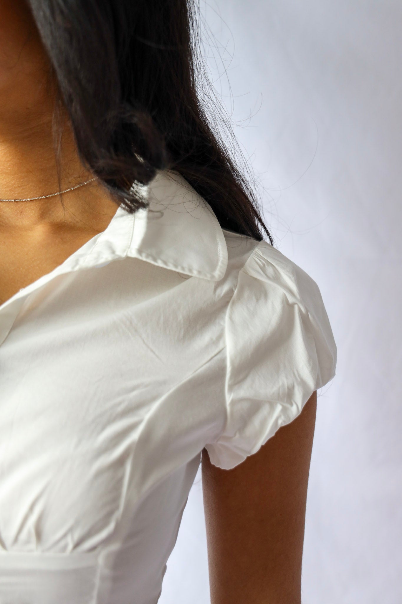 Puffed Sleeve Cropped Button Down Shirt