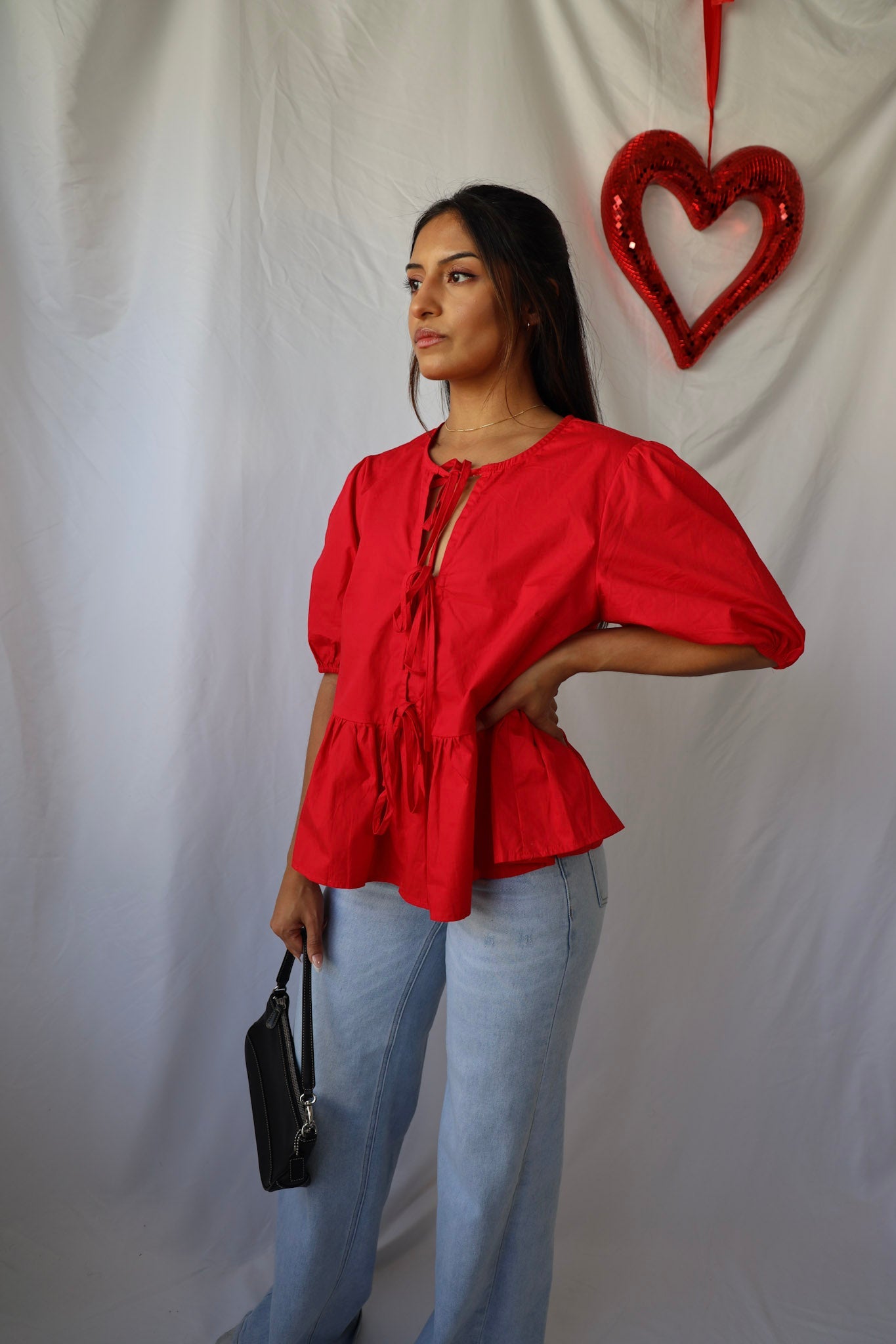 Red Bow Tie Peplum Top