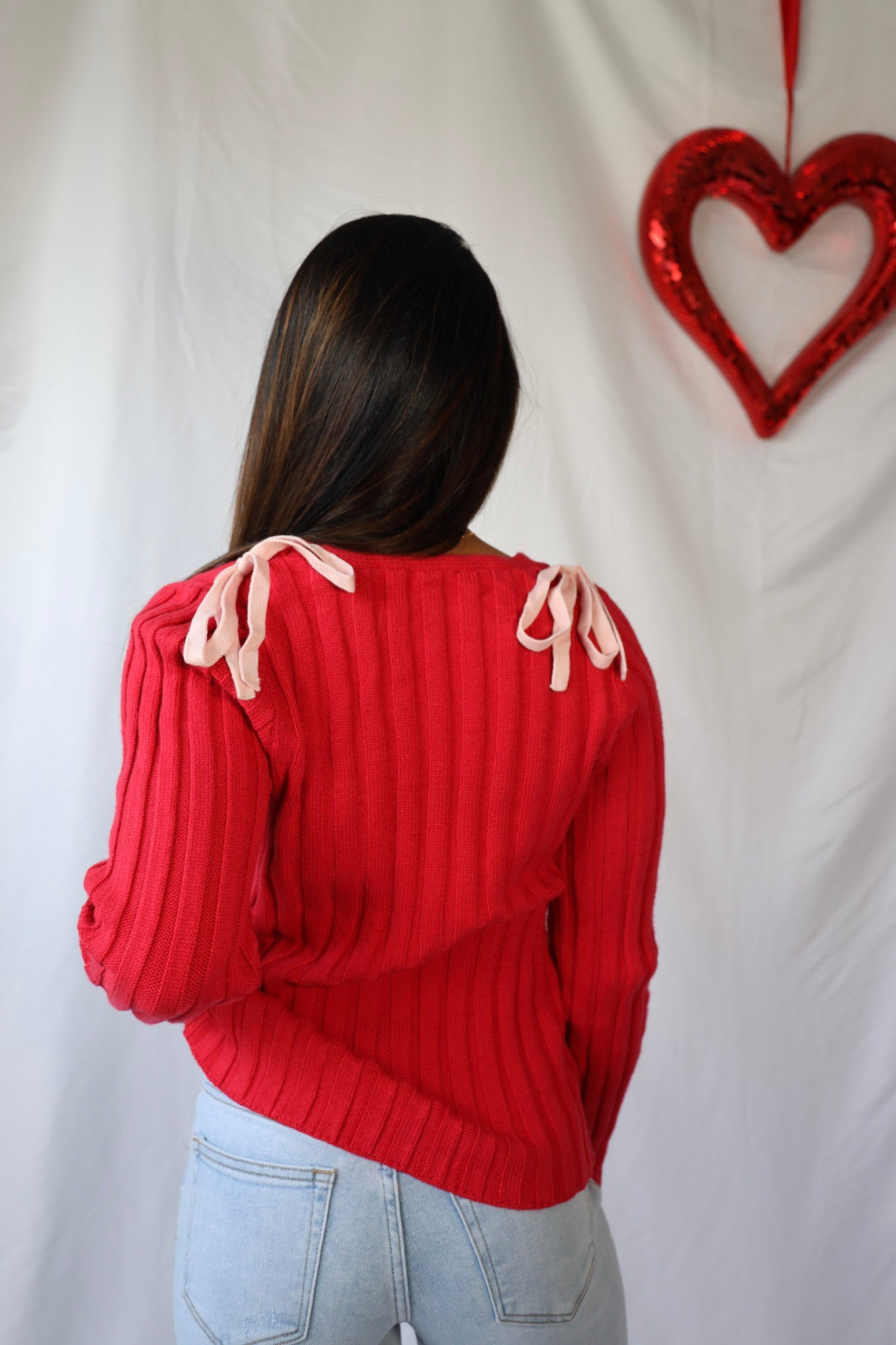 Red Cardigan with Pink Bows
