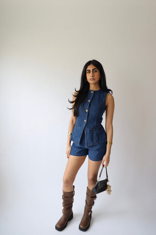 Denim Button Down Vest (Top Only)