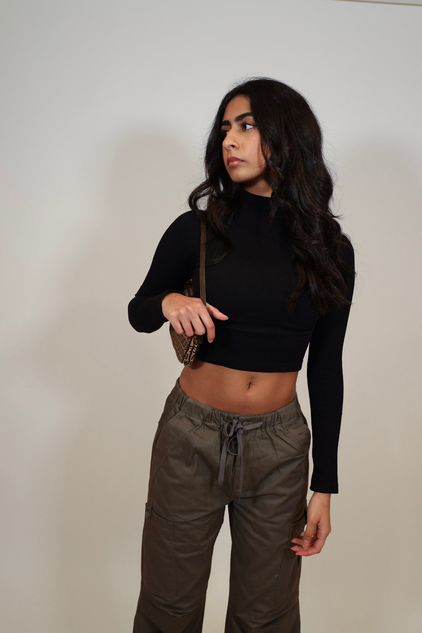 Mock Neck Ribbed Long Sleeve Crop Top