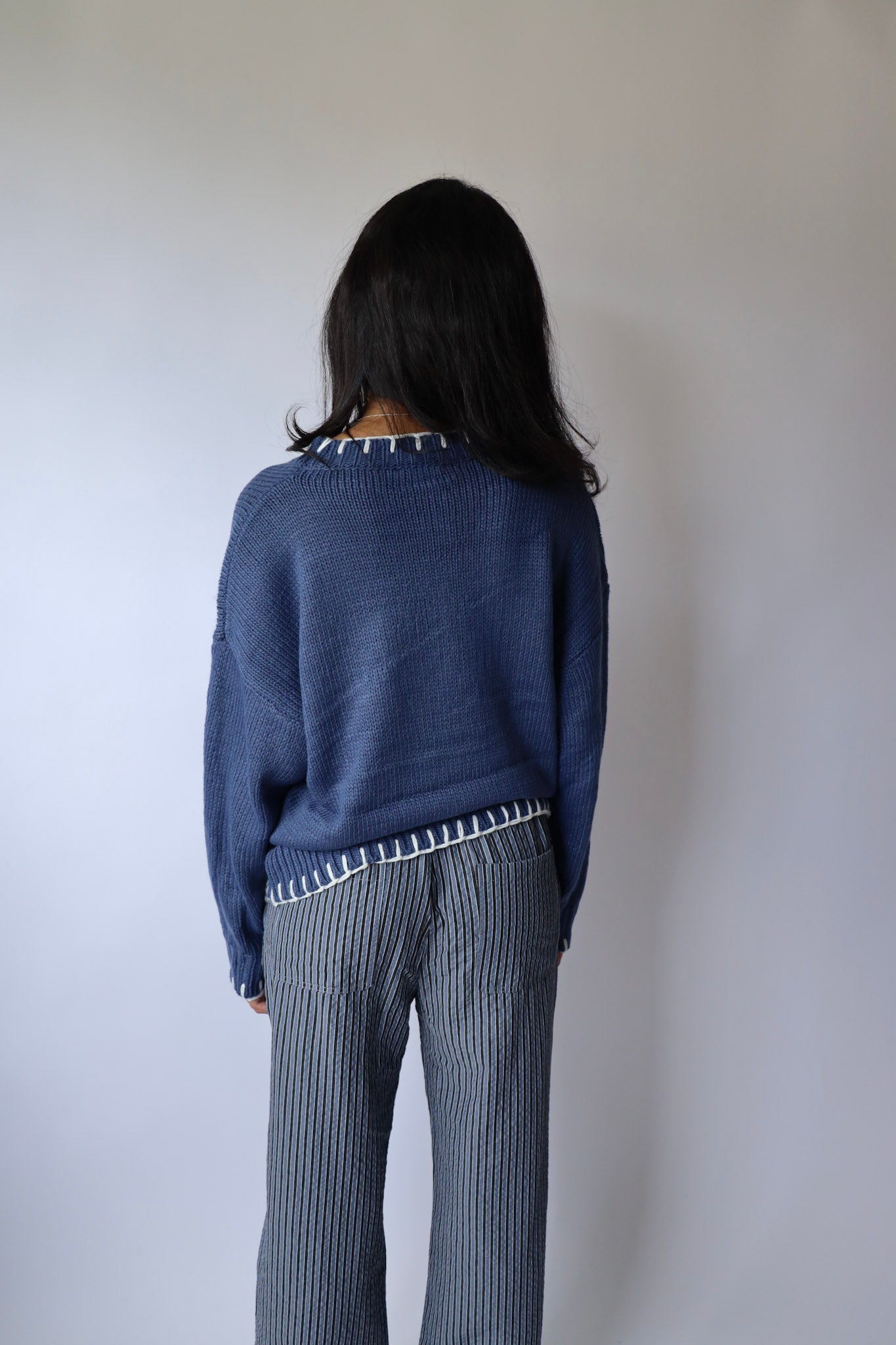 Ribbon Sweater with Stitched Hem