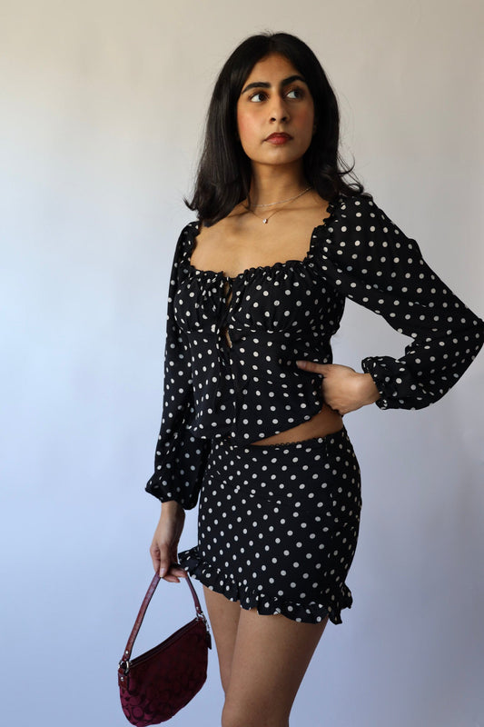 Polka Dot Baby Doll Long Sleeve with Mini Skirt (Sold as a Set)