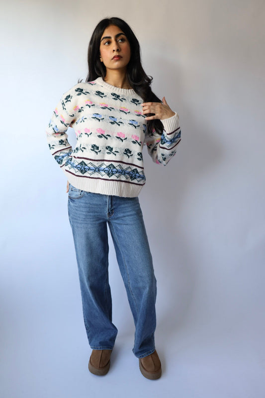 Vintage Floral Stripe Sweater