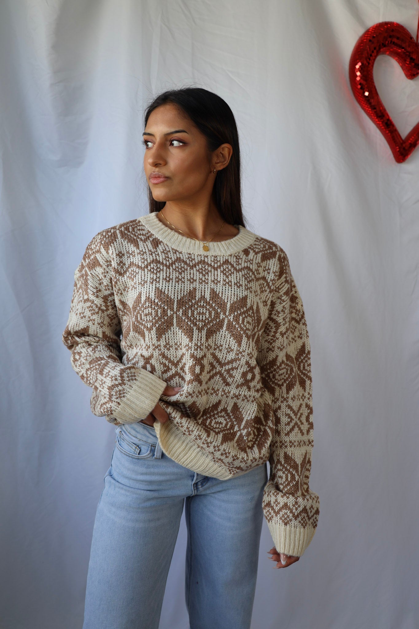 Beige Nordic Print Sweater