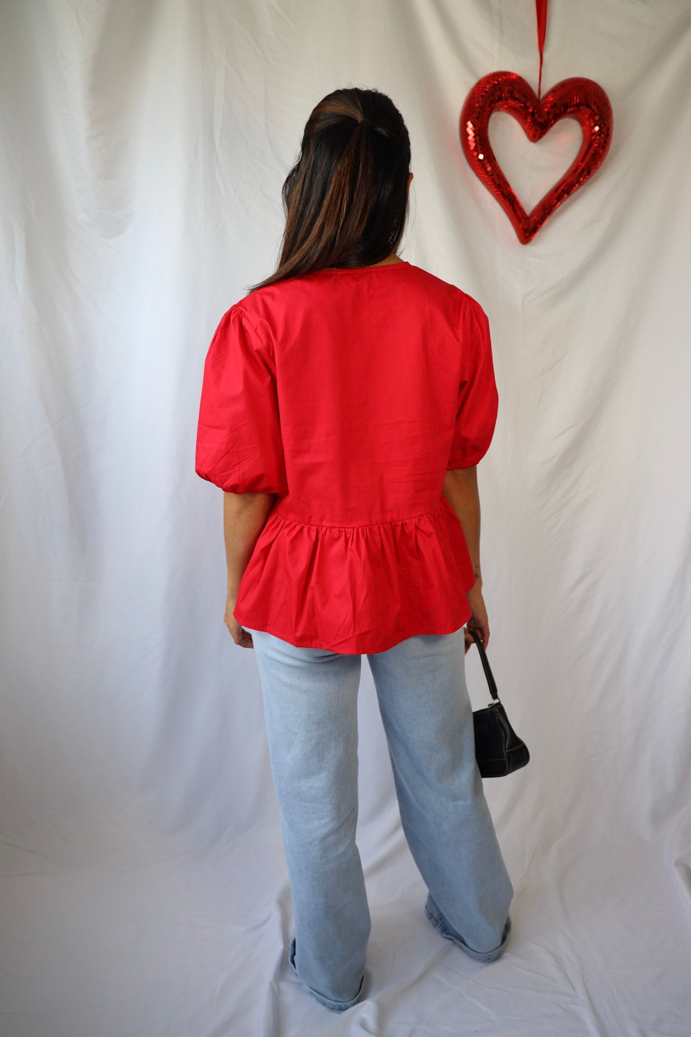 Red Bow Tie Peplum Top