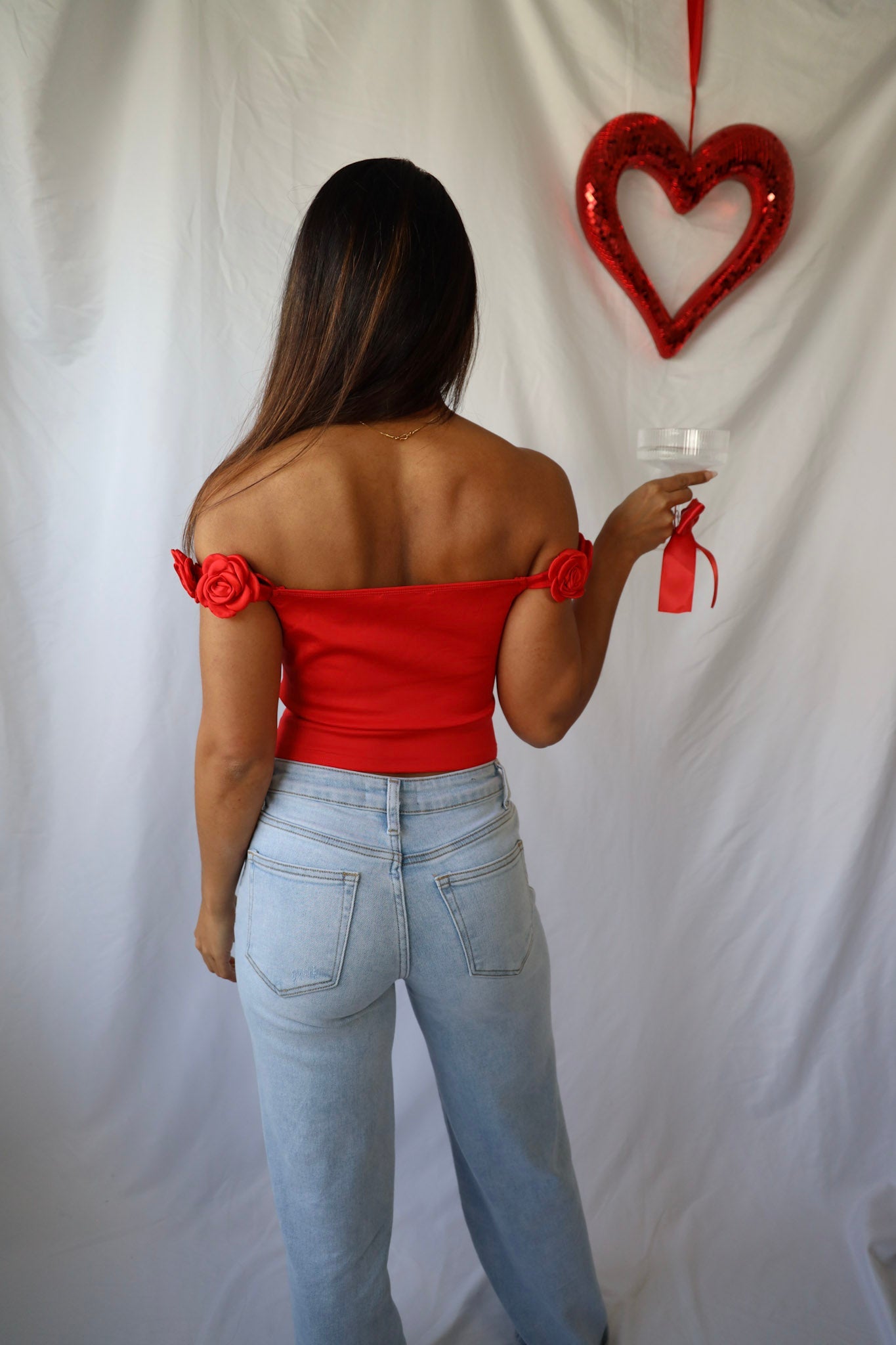 Rosette Off the Shoulder Crop Top