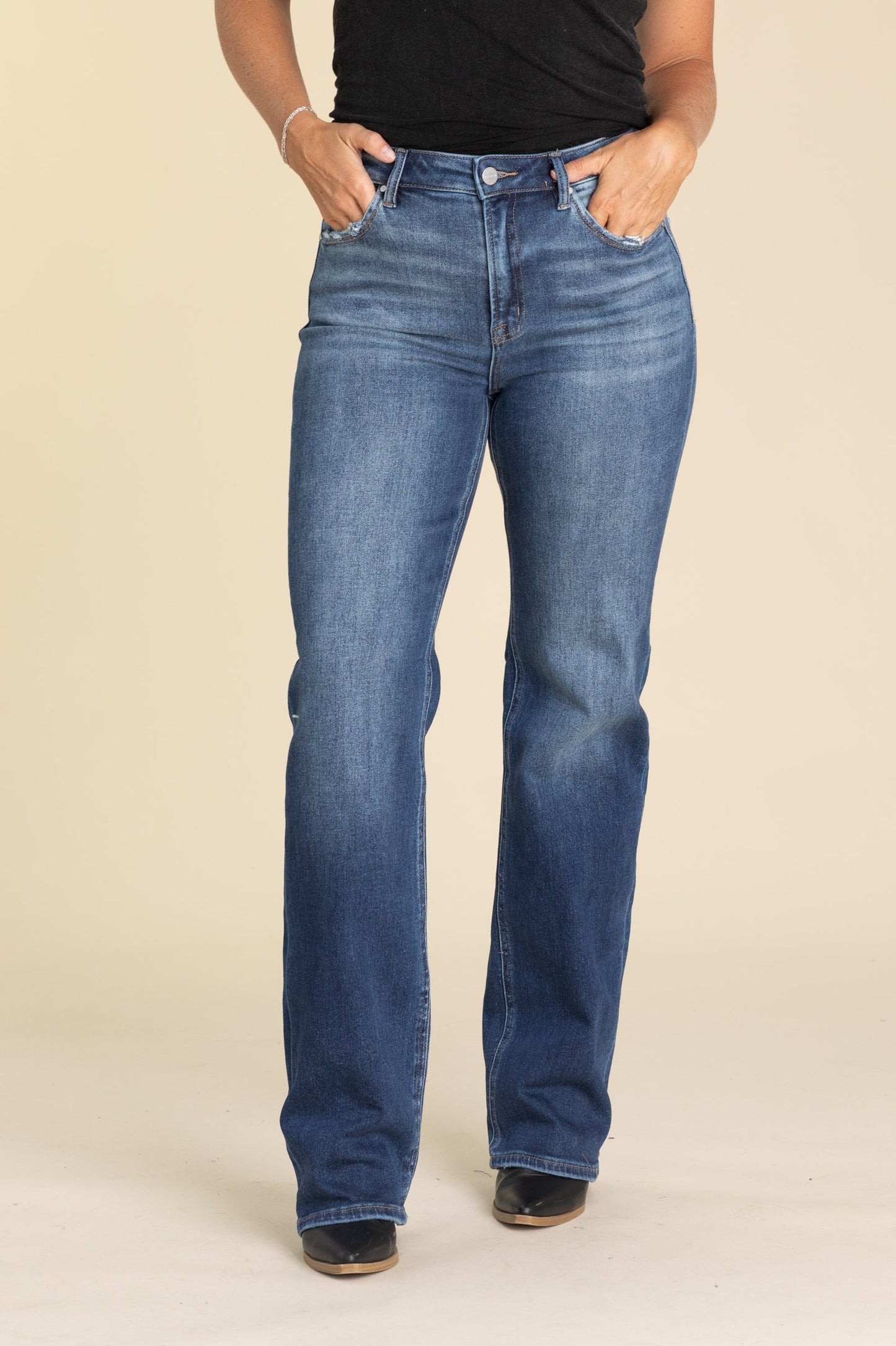 Risen Dark Wash High Rise Straight Jeans