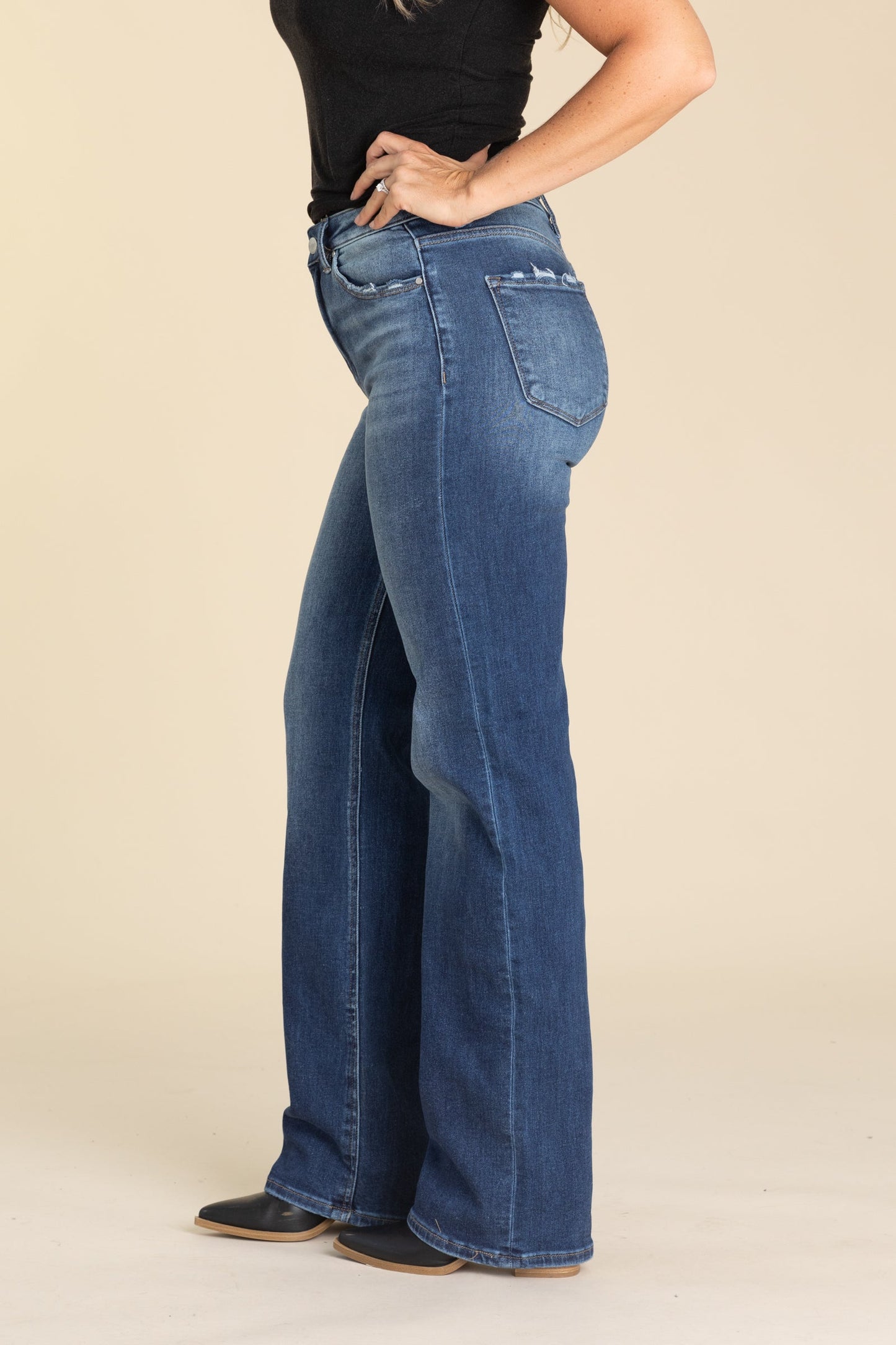 Risen Dark Wash High Rise Straight Jeans