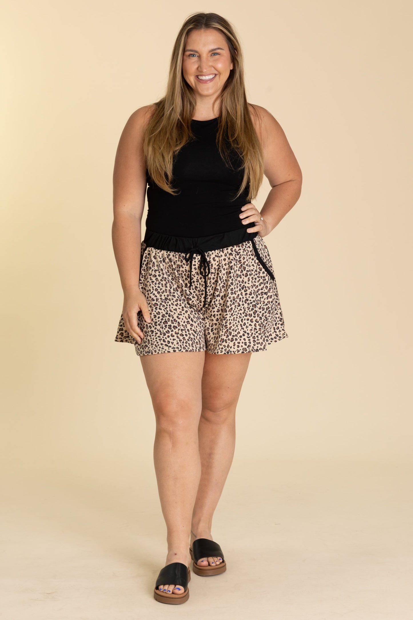 Black And Tan Animal Print Knit Shorts