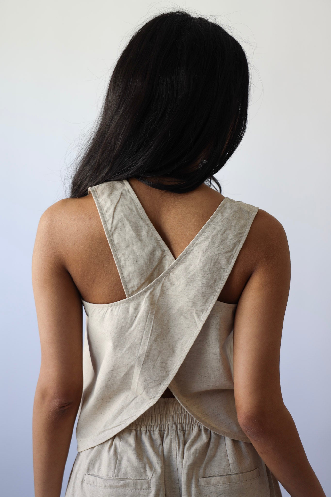 Cream Crossed Back Linen Top