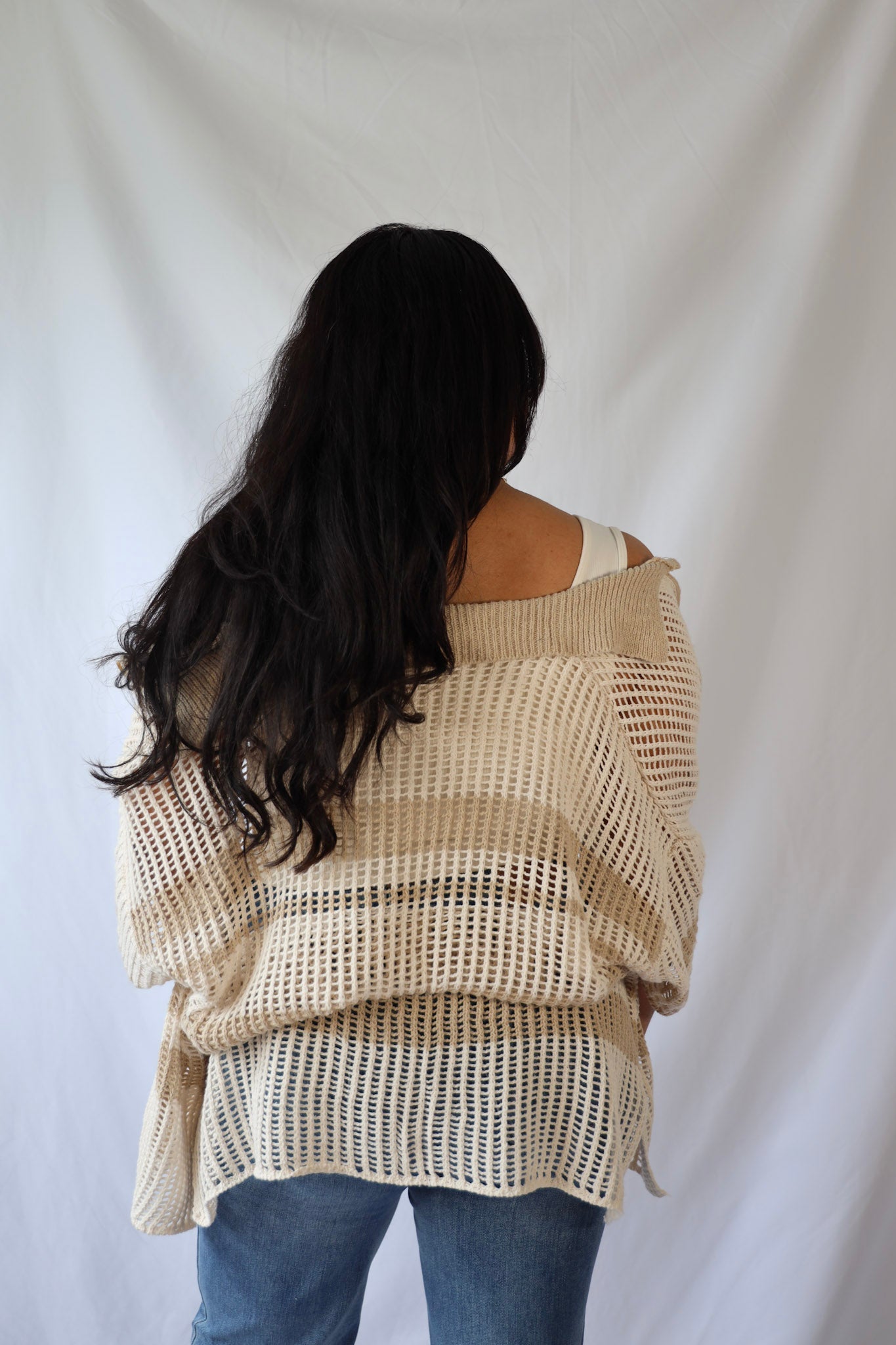 Open Knit Oversized Collar Top