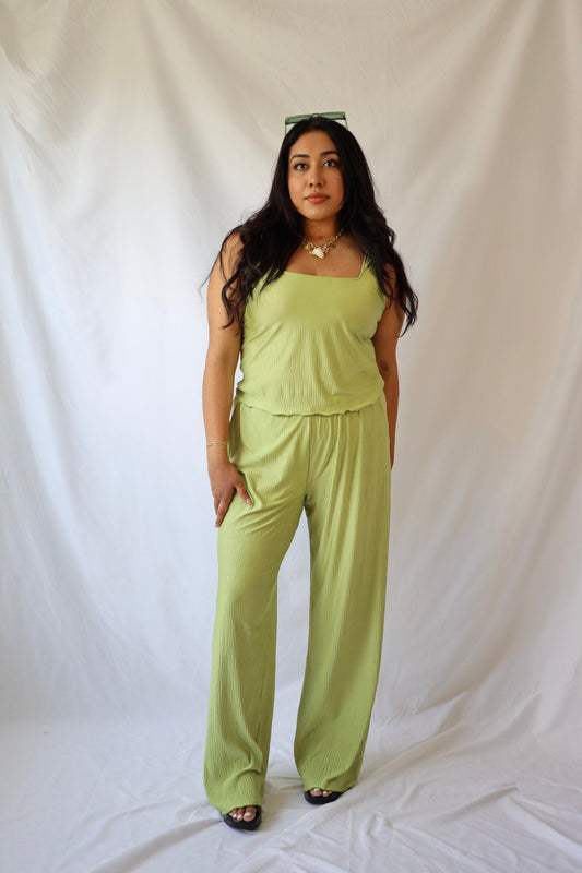 Green Square Neck Pleated Top