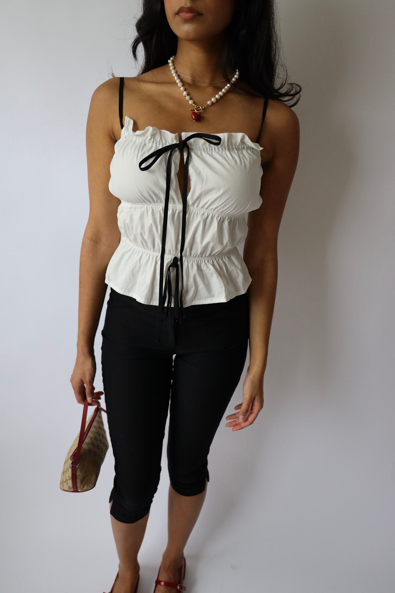 White and Black Poplin Top