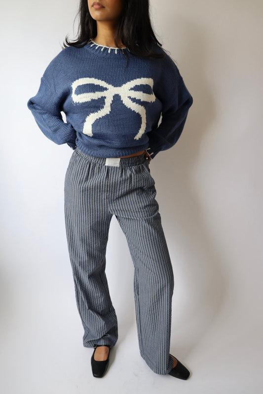 Ribbon Sweater with Stitched Hem
