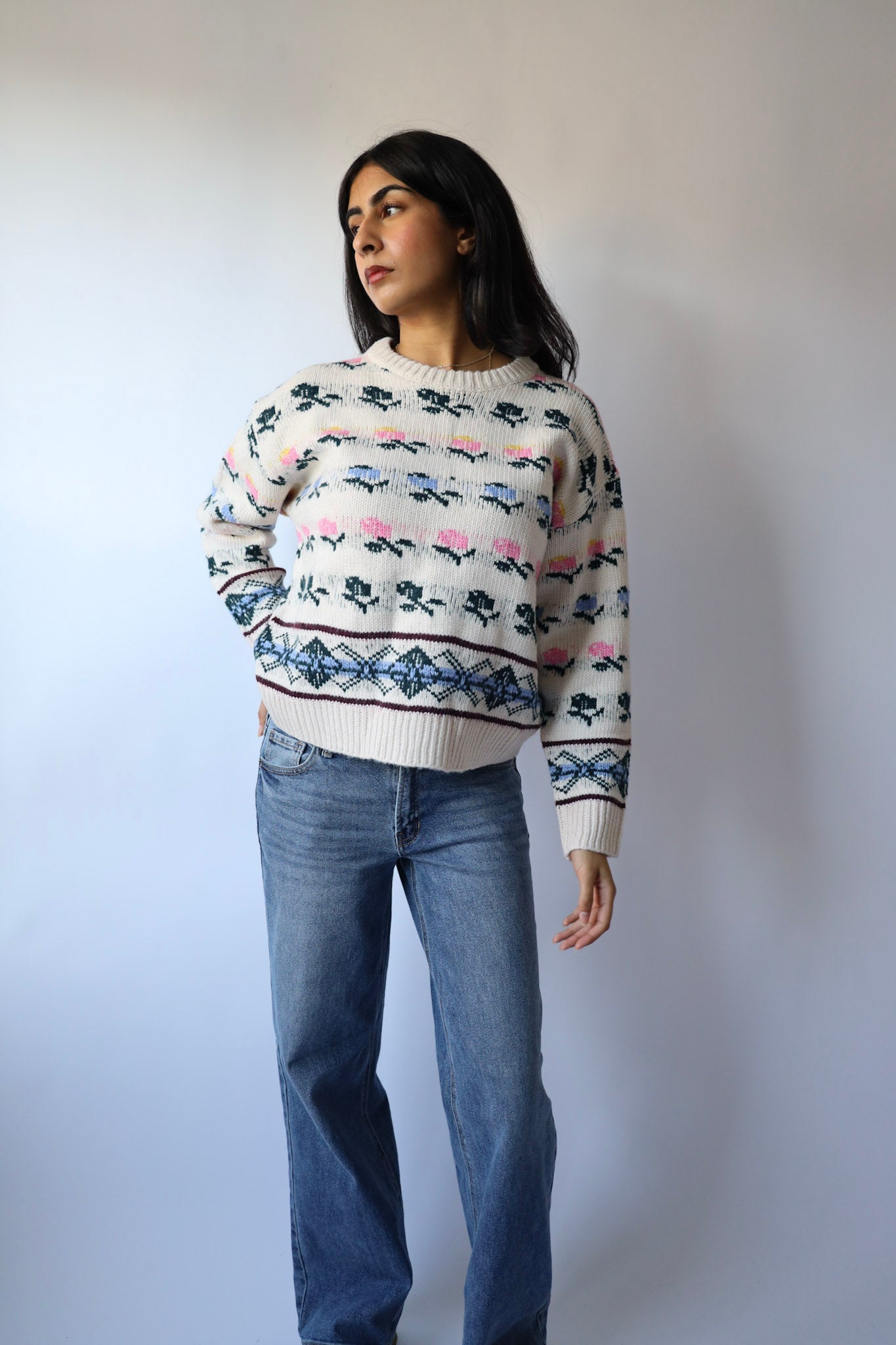 Vintage Floral Stripe Sweater