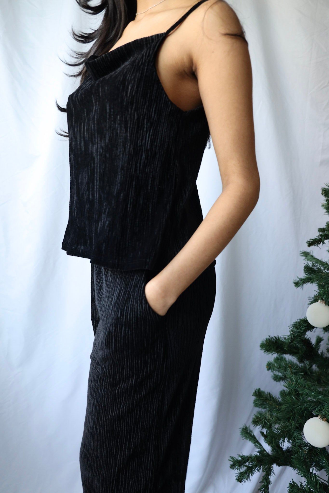 Velvet Cowl Neck Pant Set