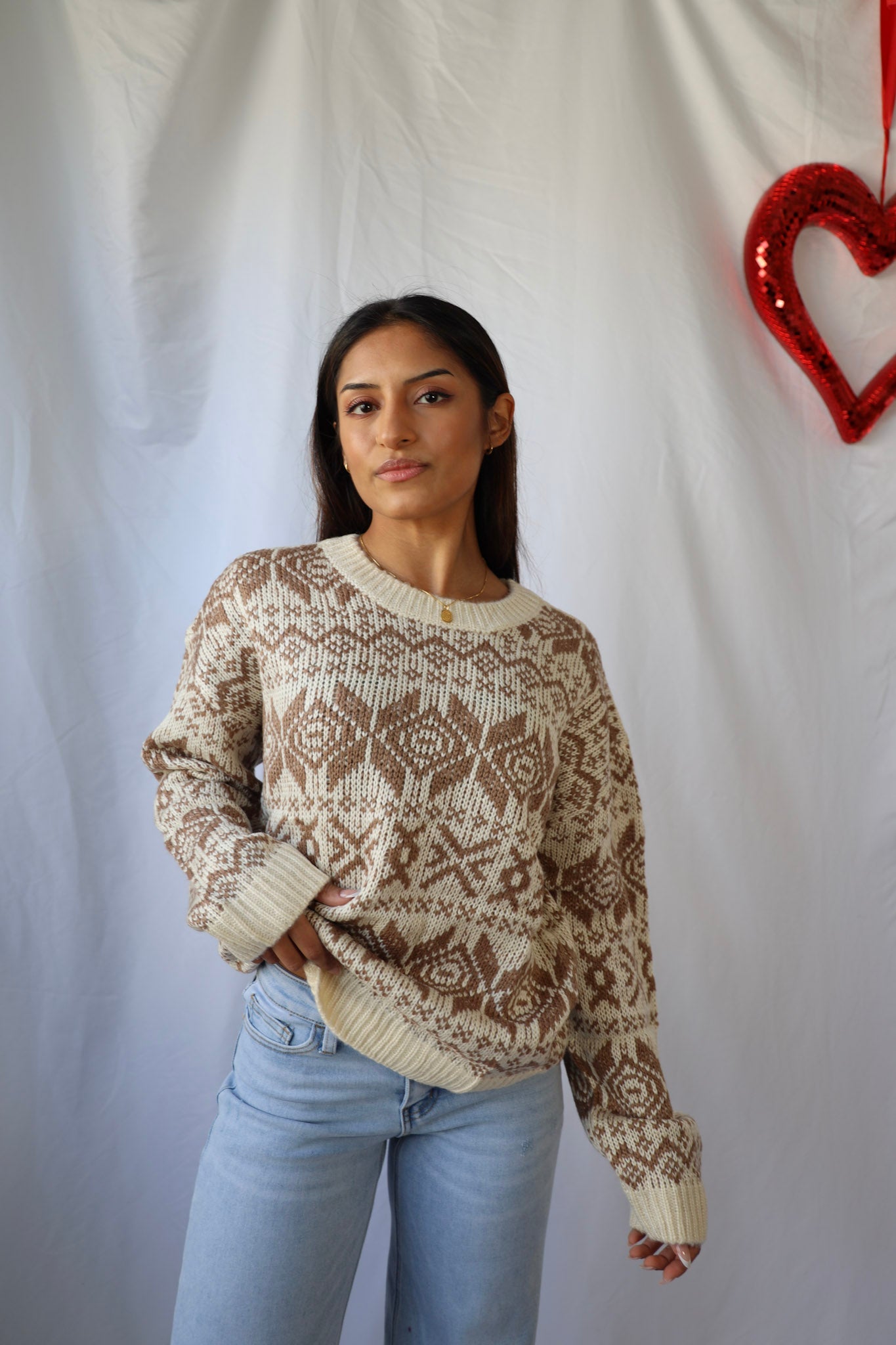Beige Nordic Print Sweater