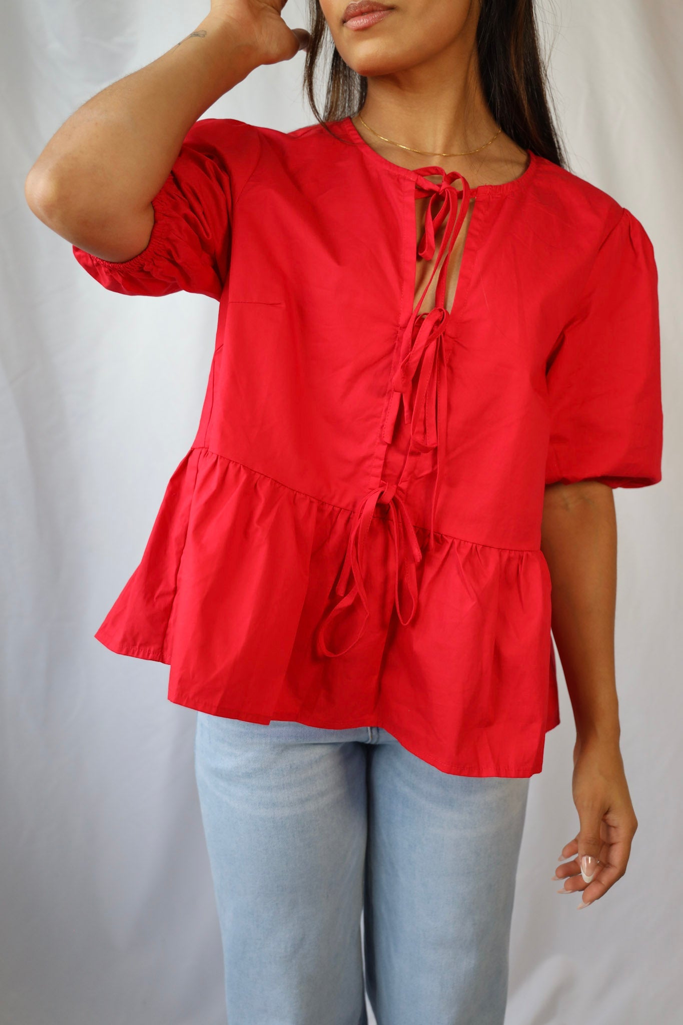 Red Bow Tie Peplum Top