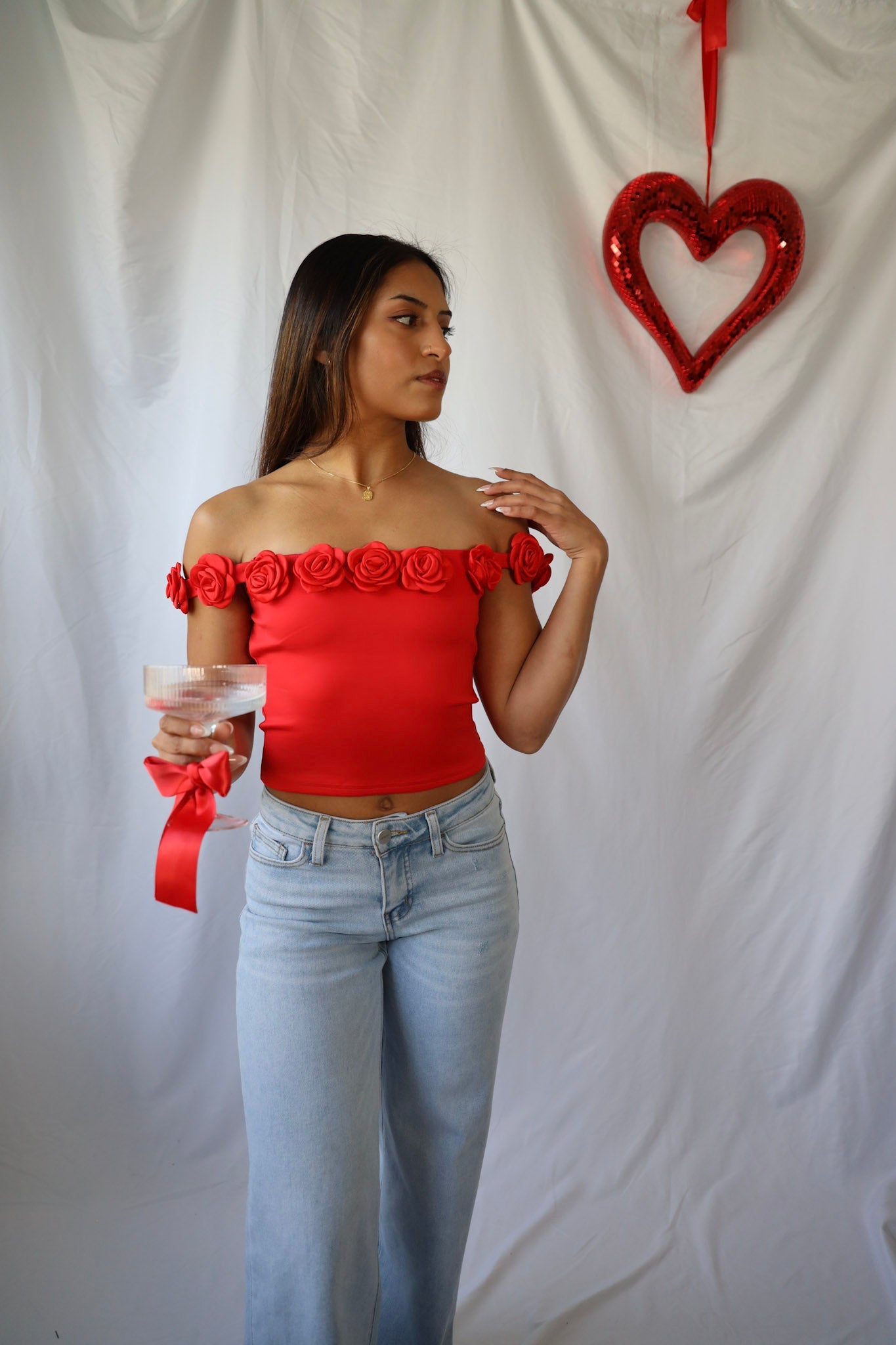 Rosette Off the Shoulder Crop Top