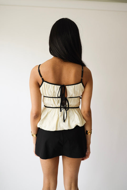 Tie Back Cream and Black Spaghetti Strap Top