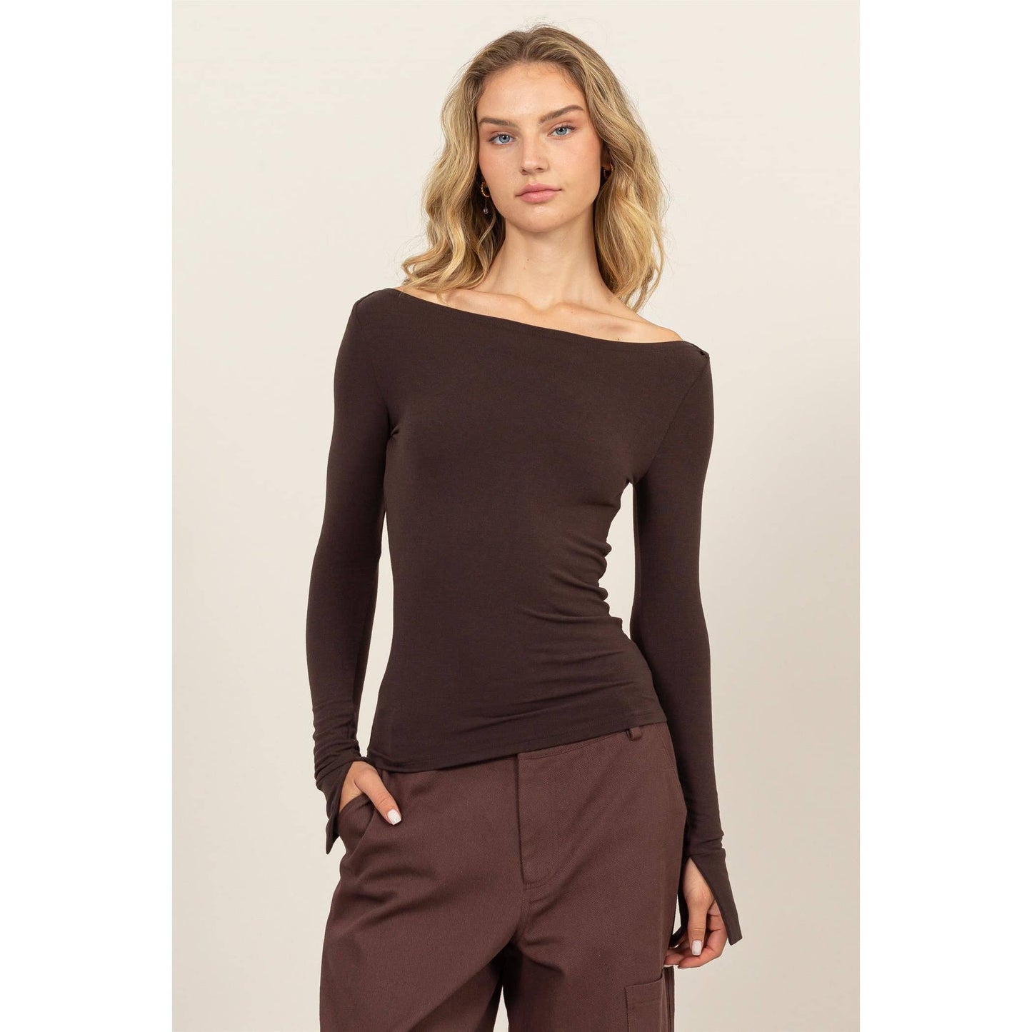 Boat Neck Long Sleeve Top