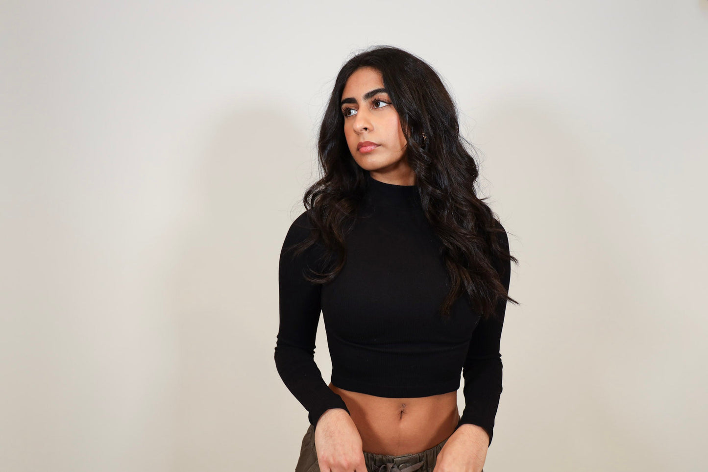 Mock Neck Ribbed Long Sleeve Crop Top