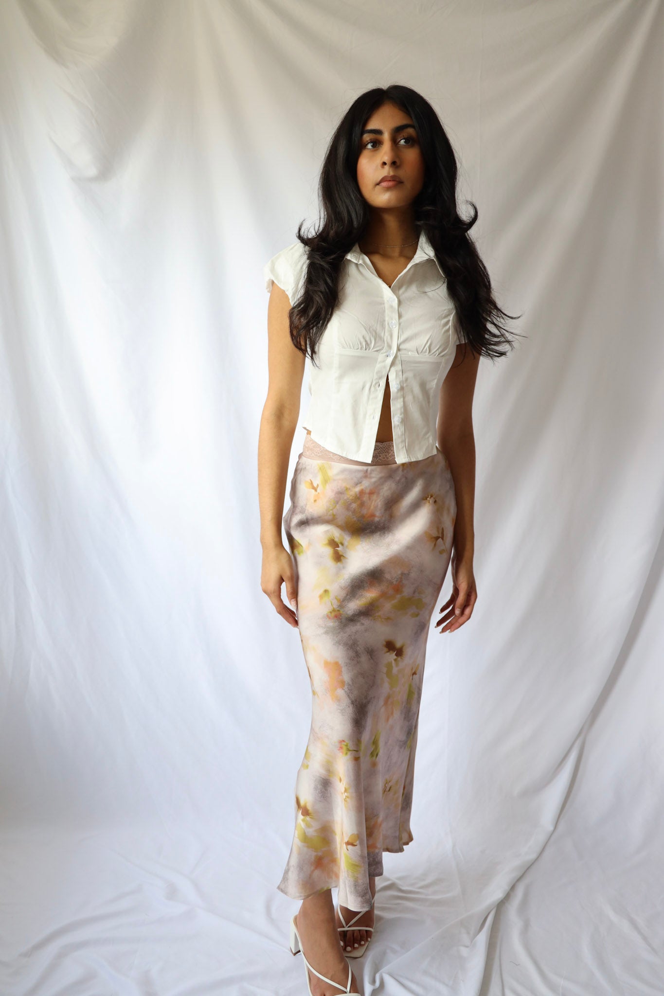 Puffed Sleeve Cropped Button Down Shirt