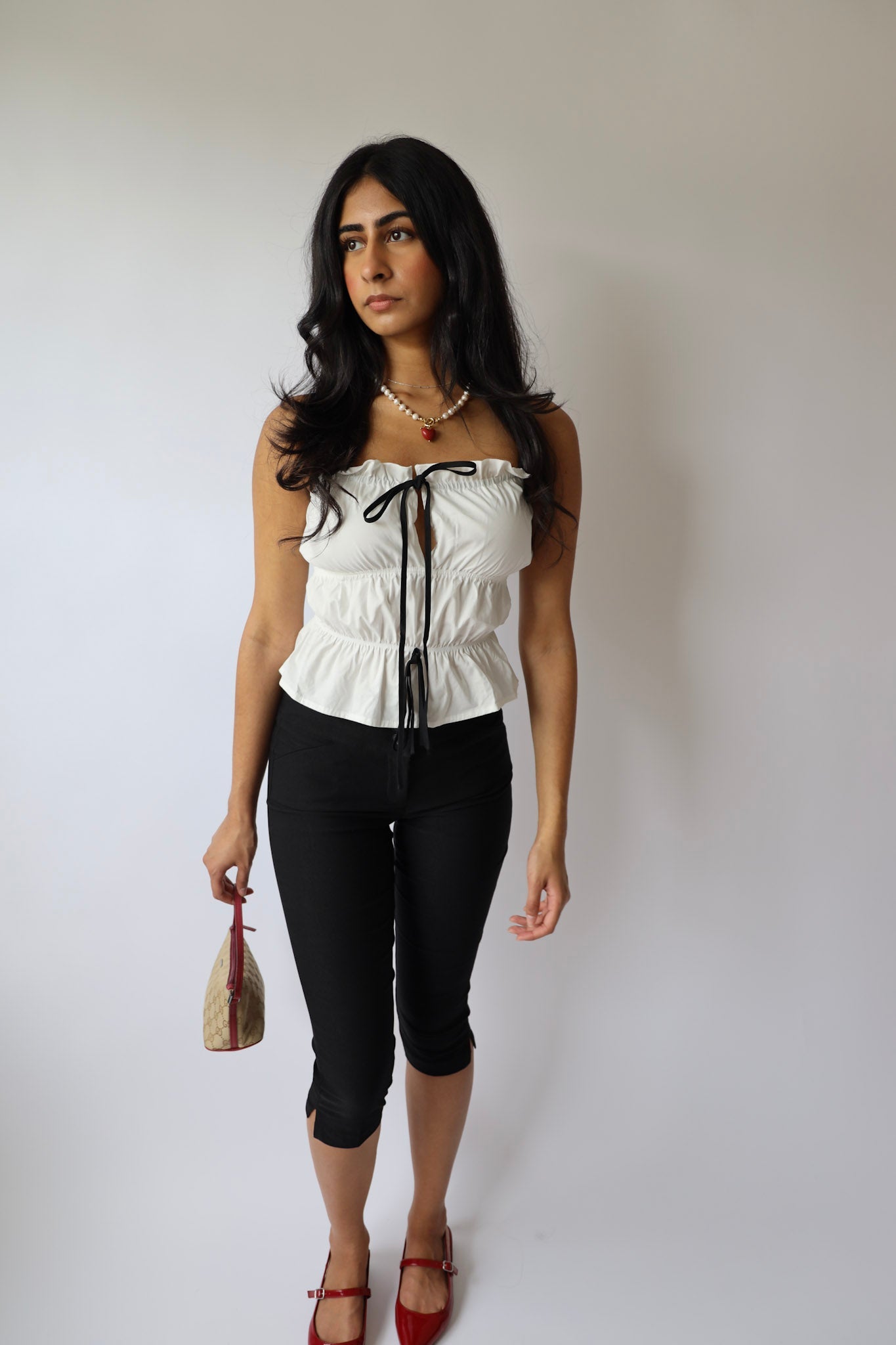 White and Black Poplin Top