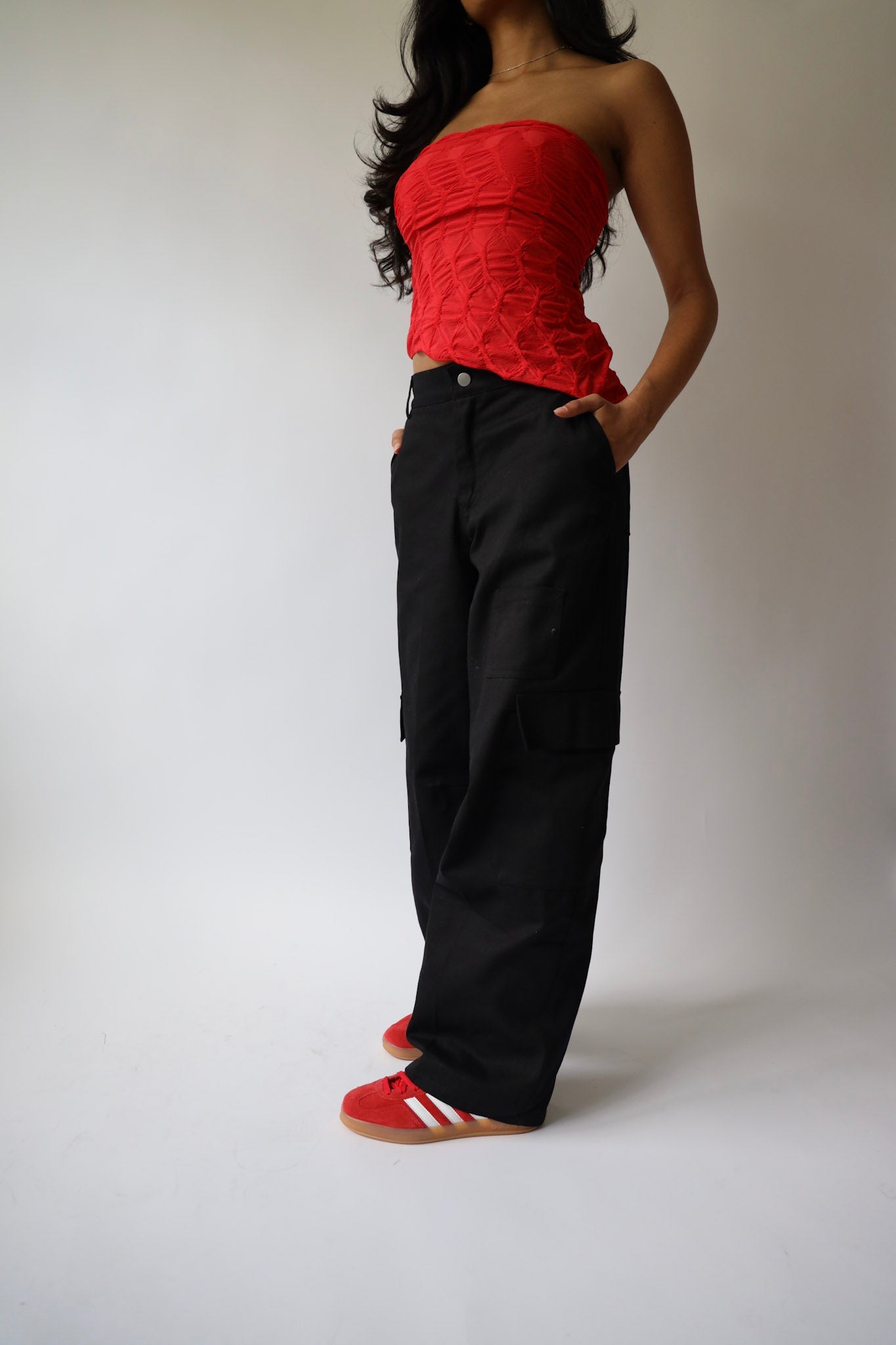 Red Textured Asymmetrical Tube Top