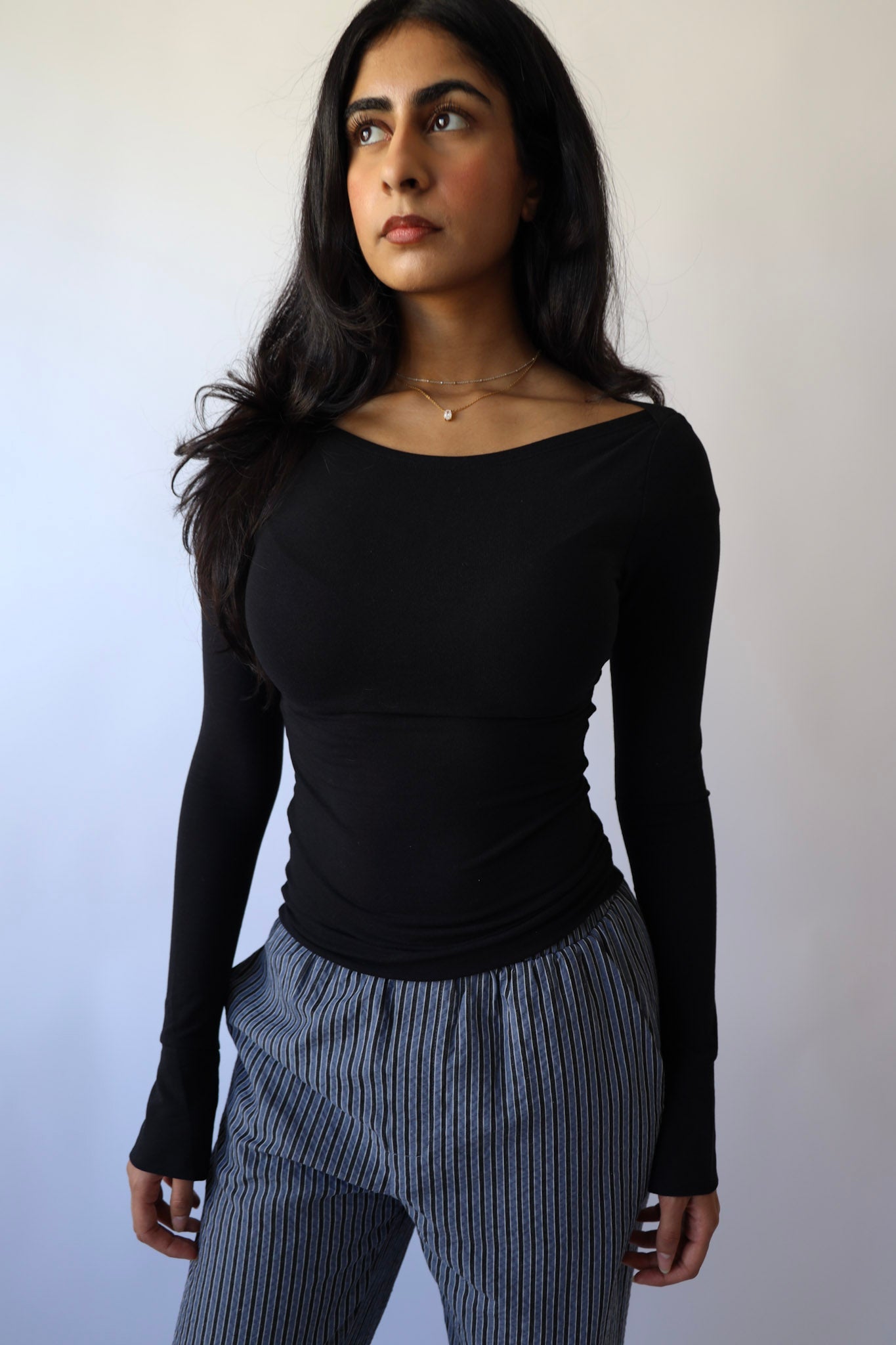 Boat Neck Long Sleeve Top