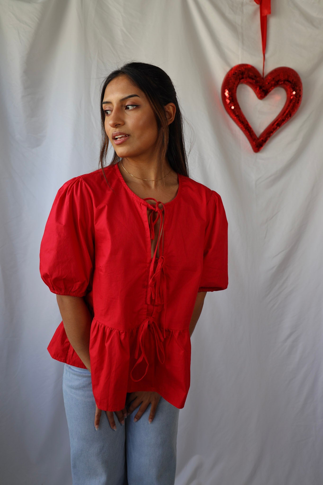 Red Bow Tie Peplum Top