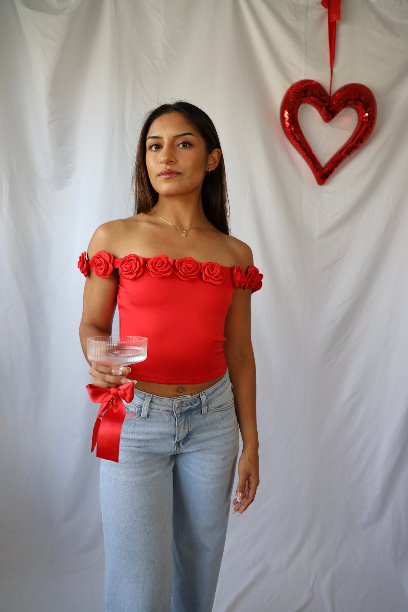 Rosette Off the Shoulder Crop Top