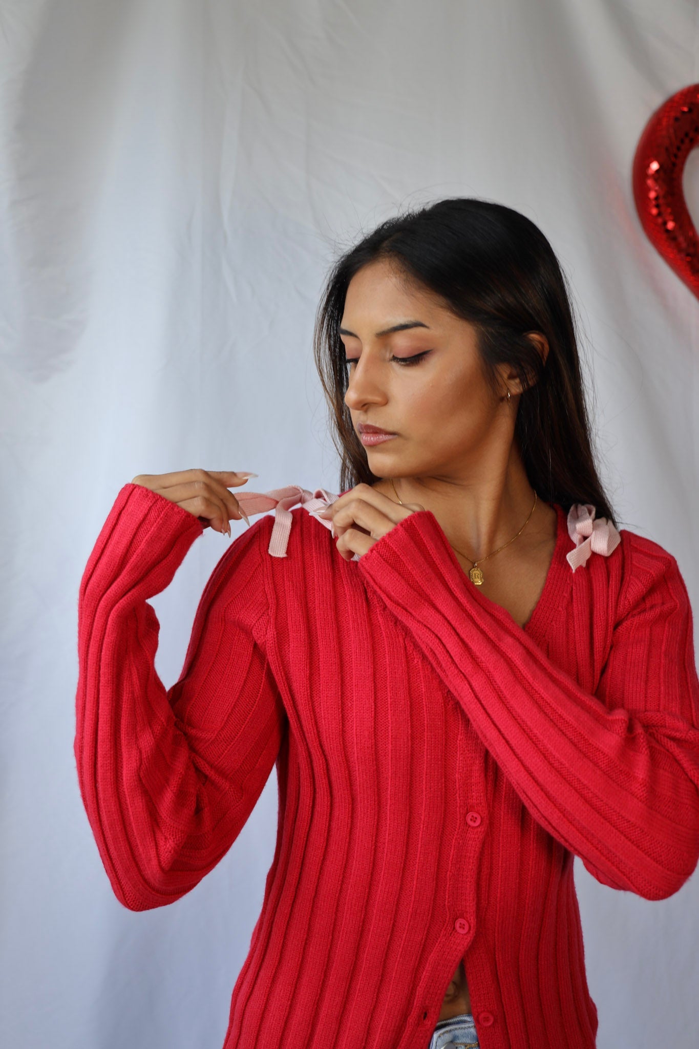 Red Cardigan with Pink Bows