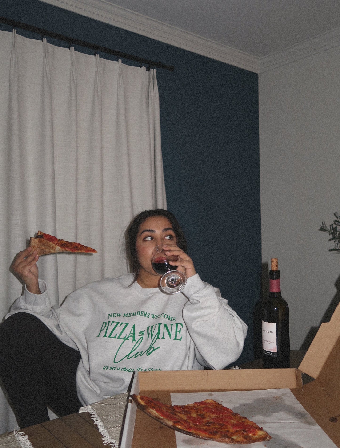 Pizza & Wine Club 90s Oversized Grey Sweatshirt